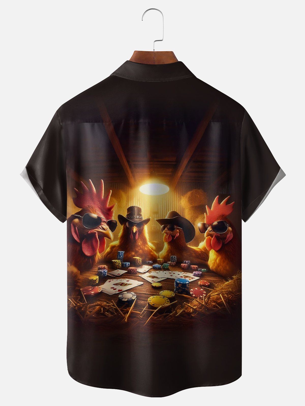Moisture-wicking Rooster Poker Chip Farm Chest Pocket Casual Shirt