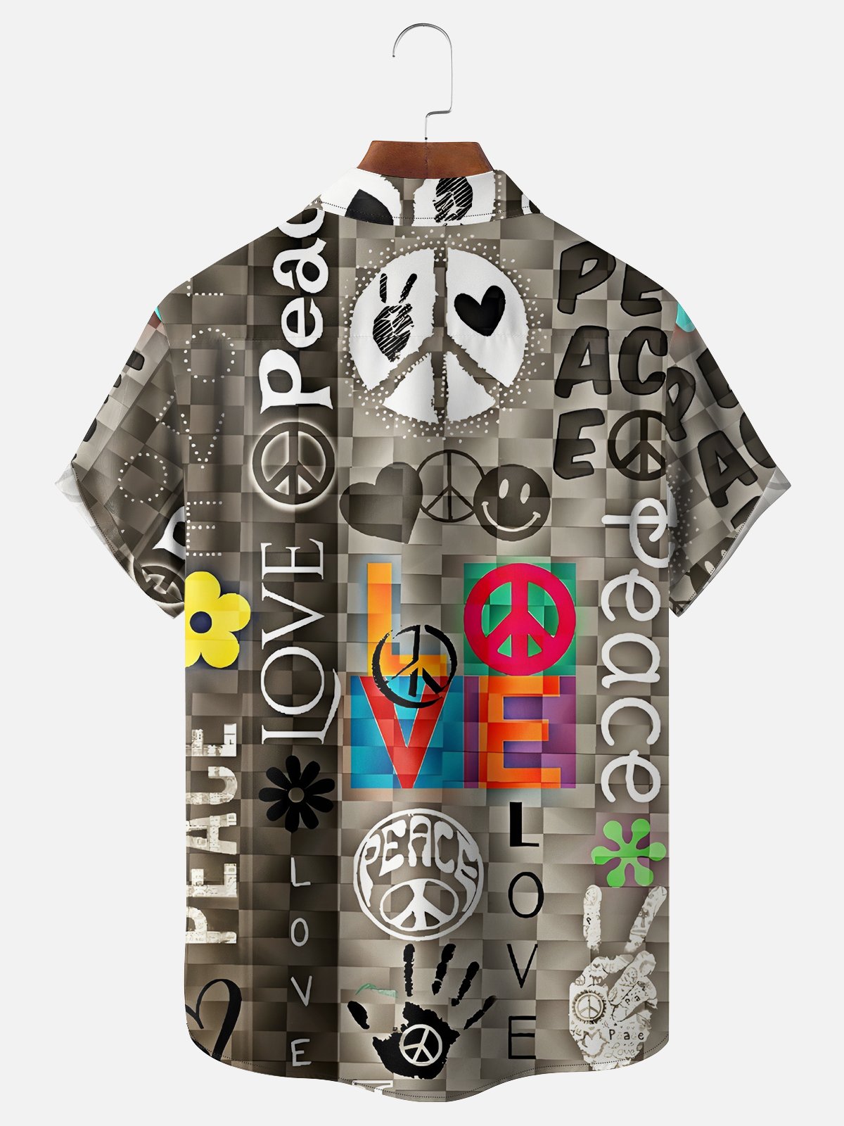 Moisture-wicking Hippie Love and Peace Plaid Chest Pocket Casual Shirt