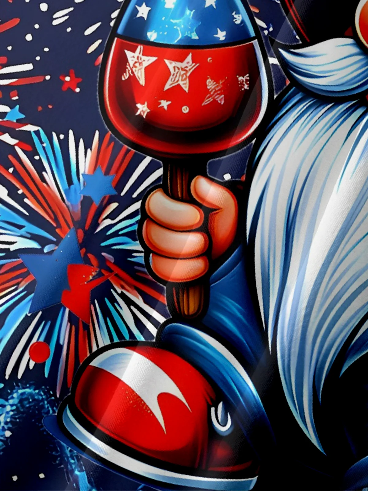 Moisture-wicking Independence Day American Flag Gnome Firework Art Chest Pocket Casual Shirt