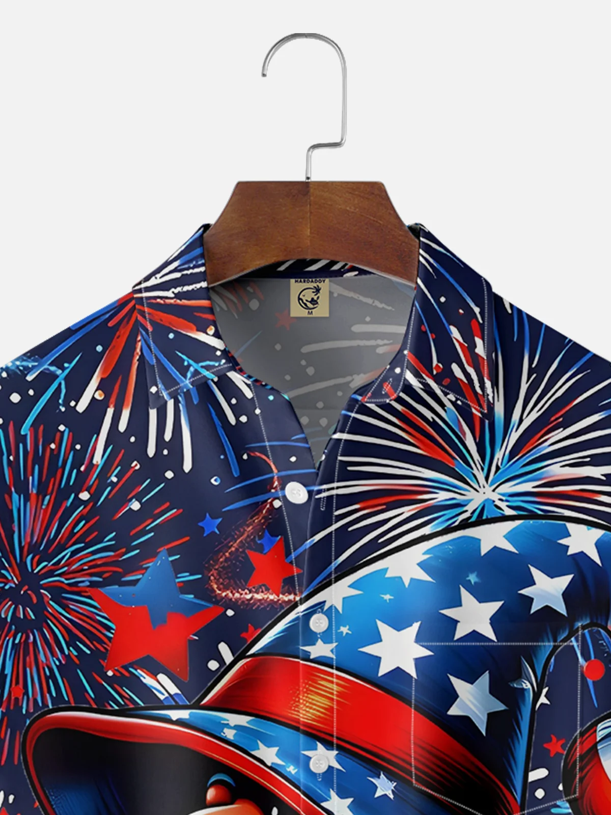 Moisture-wicking Independence Day American Flag Gnome Firework Art Chest Pocket Casual Shirt