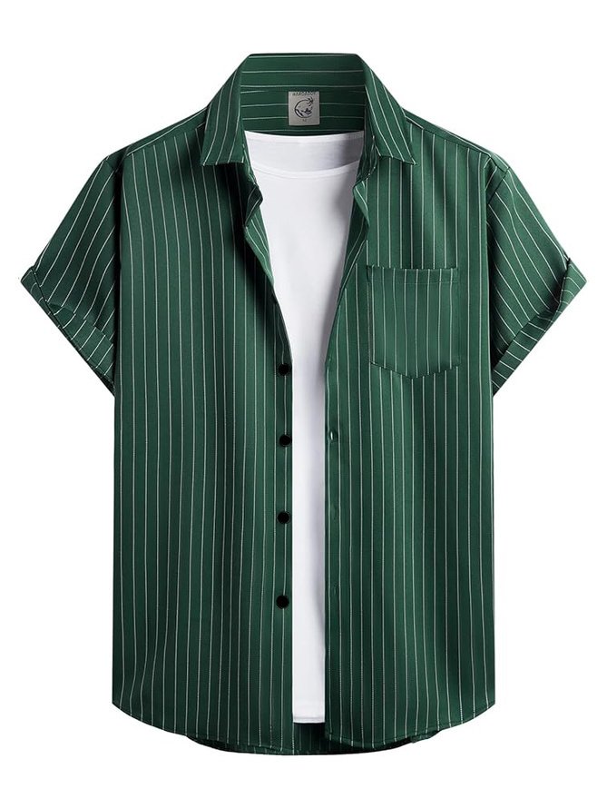 Tall Size Striped Chest Pocket Short Sleeve Casual Shirt