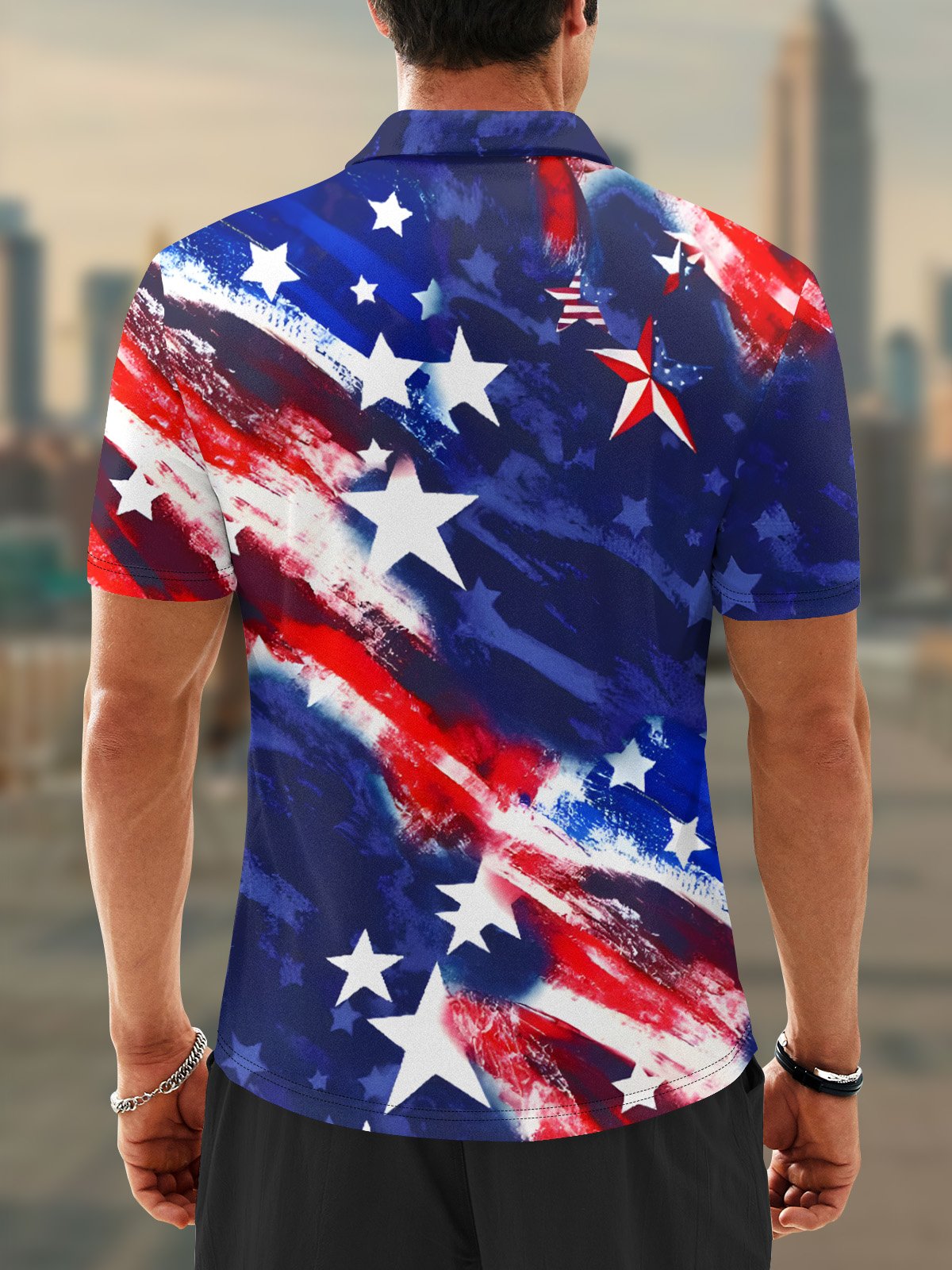 Moisture Wicking American Flag Day Stars Golf Polo