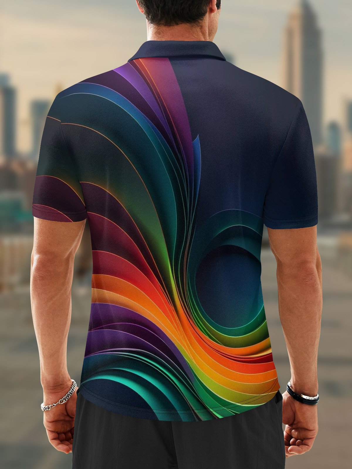 Moisture Wicking Artistic Abstract Gradient Colors Golf Polo