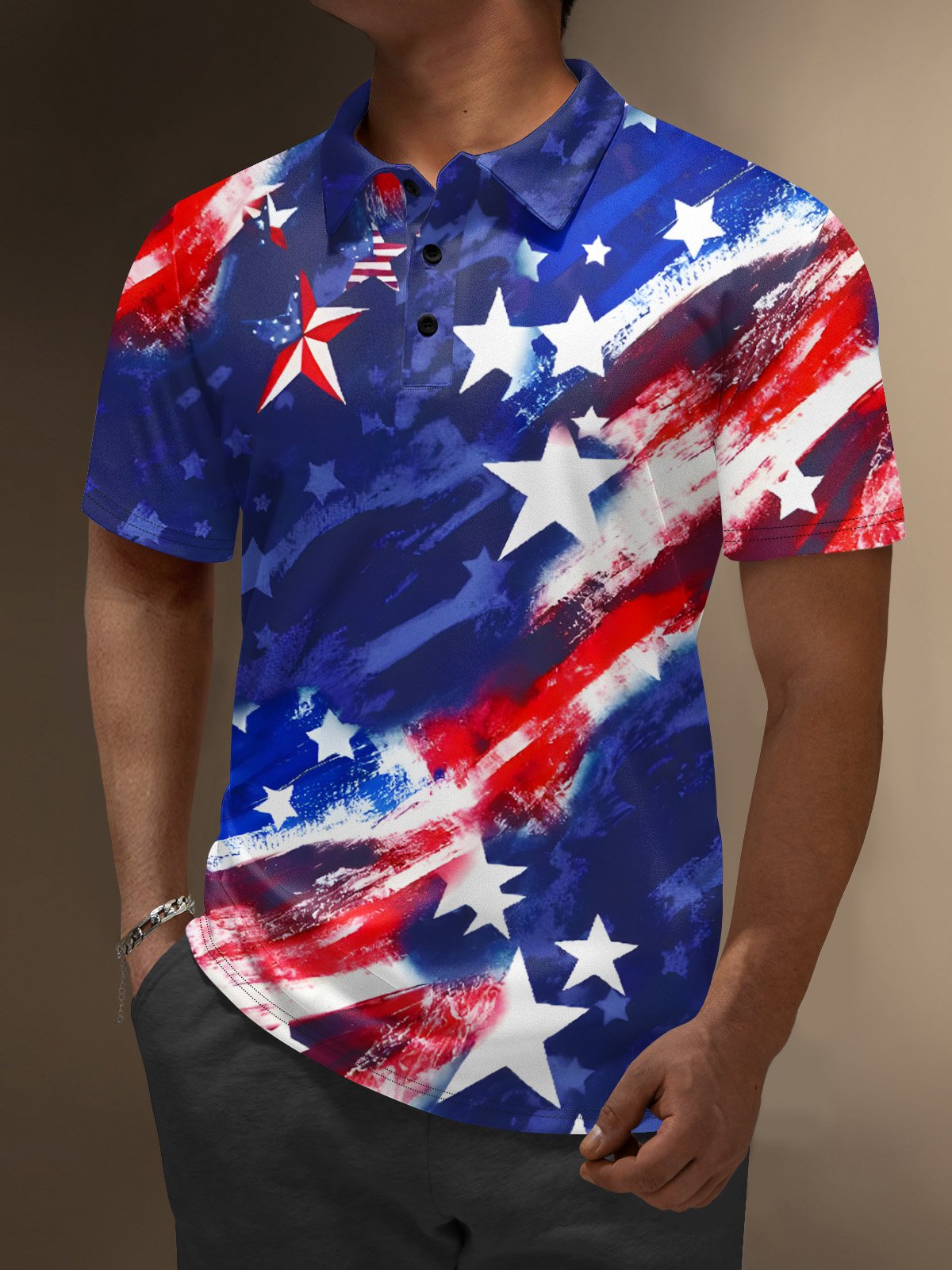 Moisture Wicking American Flag Day Stars Golf Polo