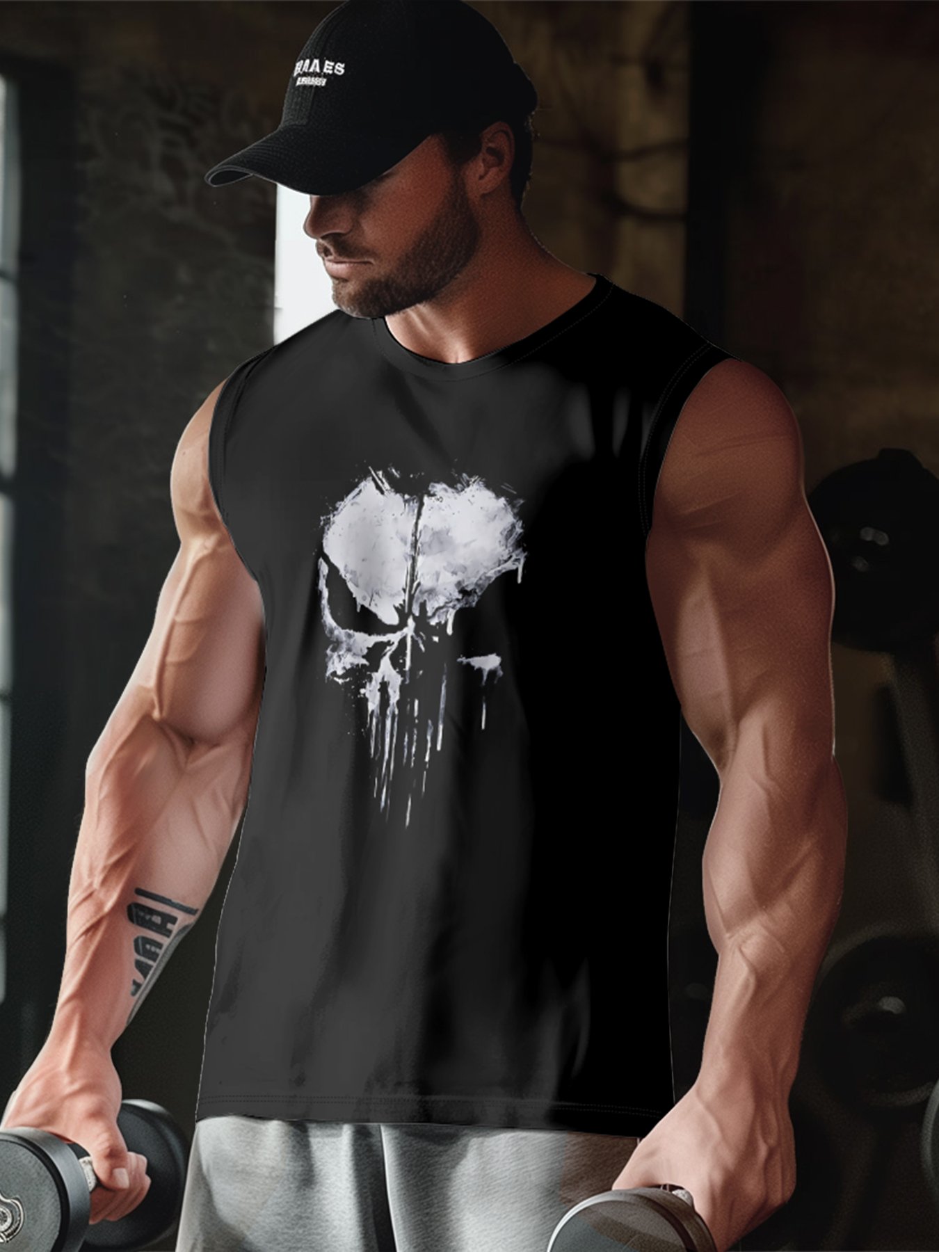Mens Crewneck Tank Tops Rock Skull Beach Sleeveless Shirt