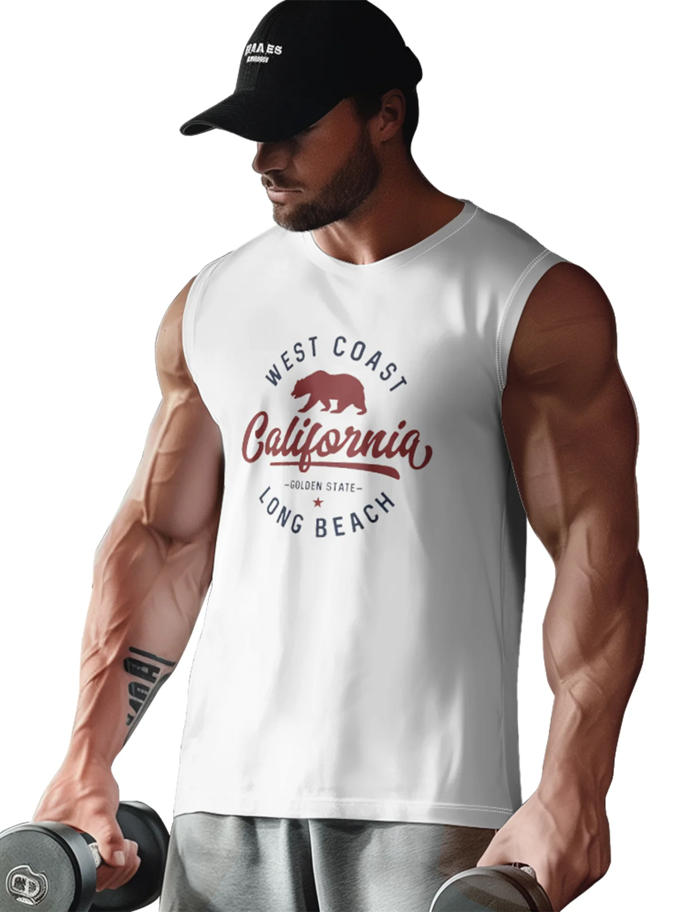 Mens Crewneck Tank Tops California West Coast Beach Sleeveless Shirt