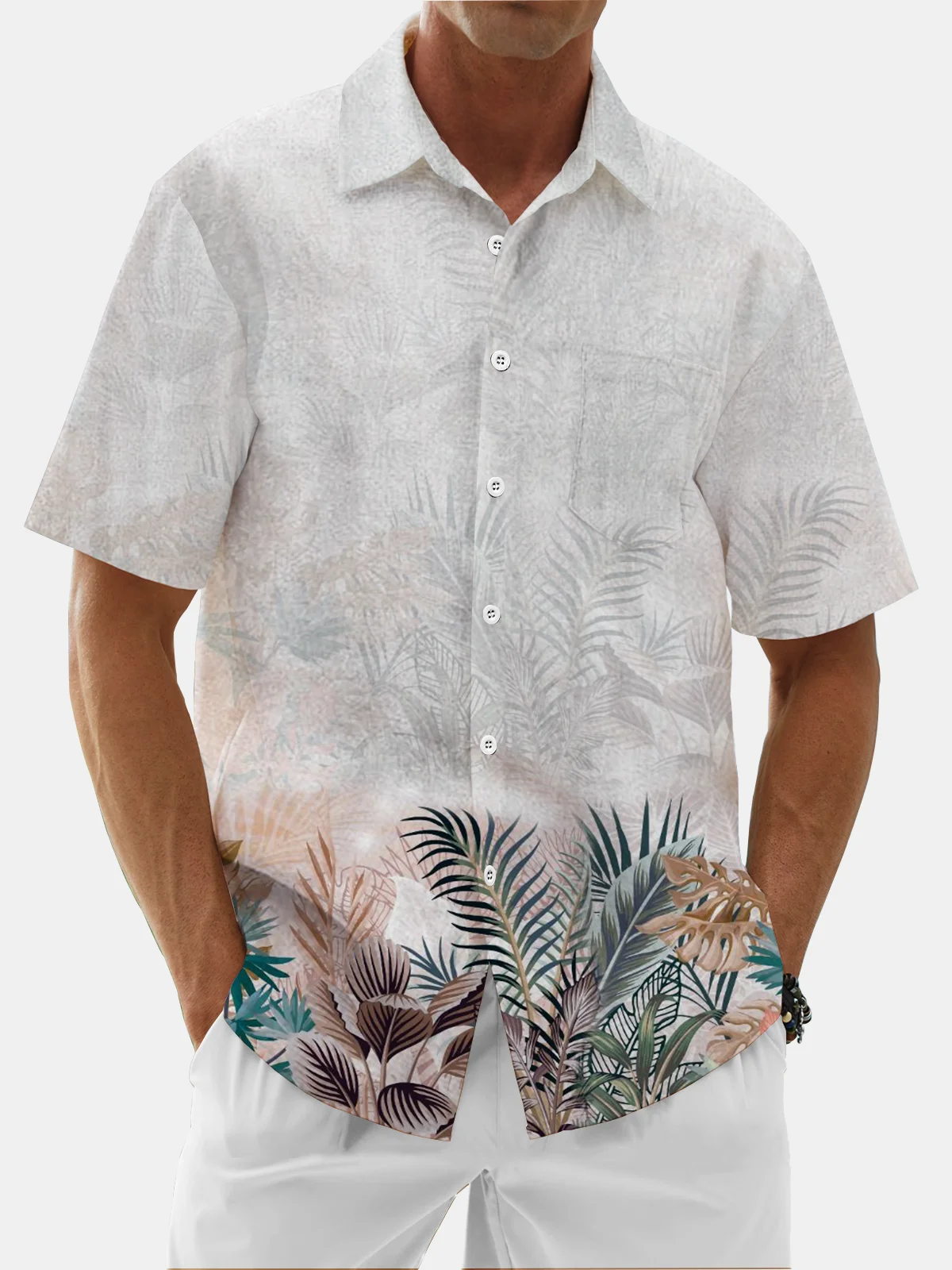 Moisture Wicking Plants Chest Pocket Hawaiian Shirt