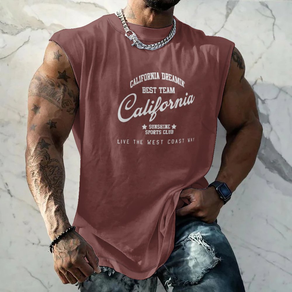 Mens Crewneck Tank Tops California Beach Sleeveless Shirt