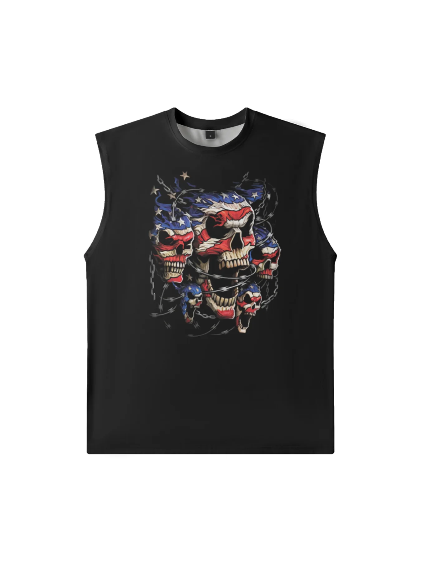 Mens Crewneck Tank Tops American Flag Skull Beach Sleeveless Shirt