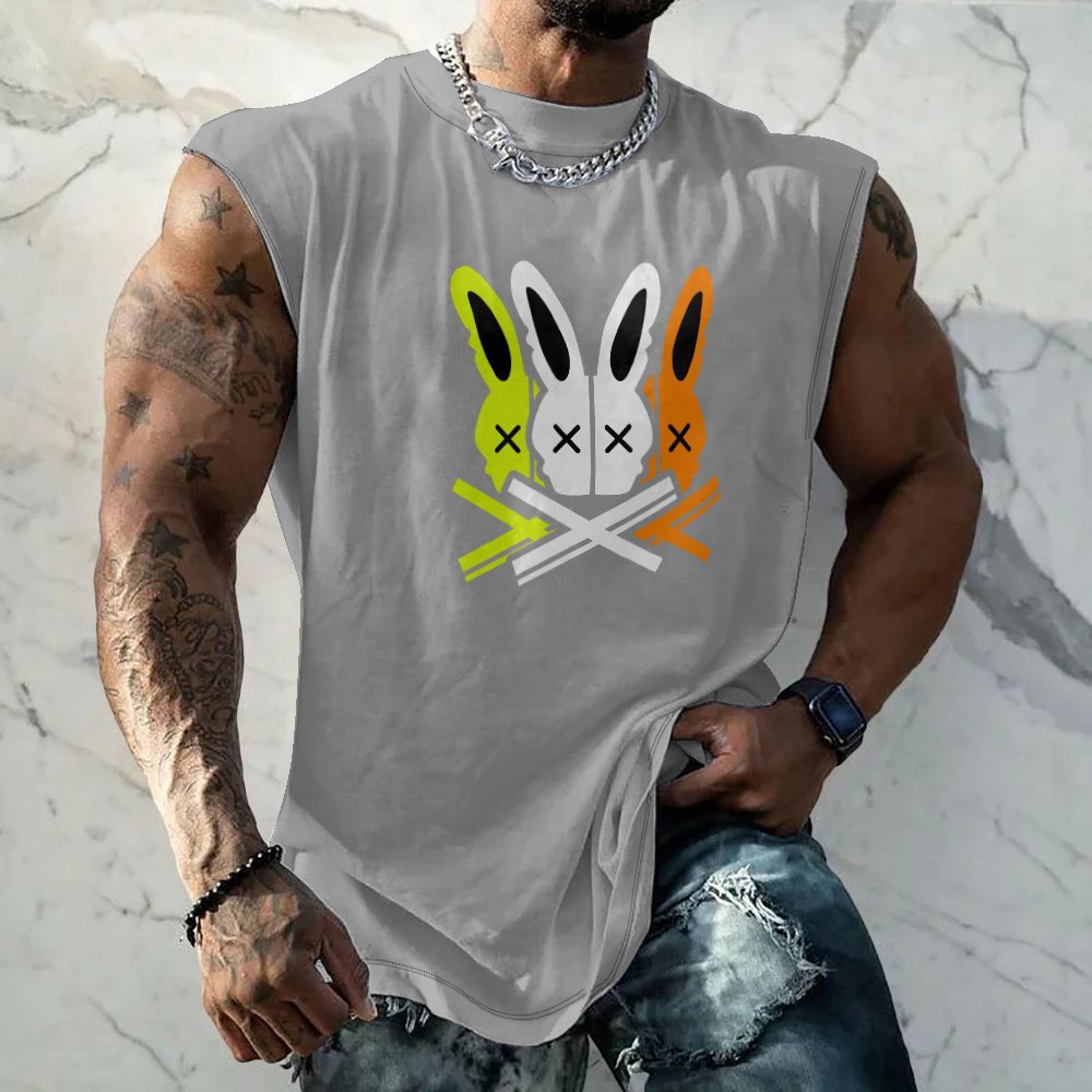 Mens Crewneck Tank Tops Rabbit Beach Sleeveless Shirt
