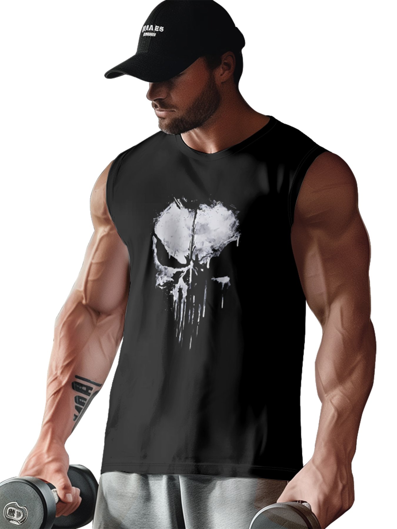 Mens Crewneck Tank Tops Rock Skull Beach Sleeveless Shirt