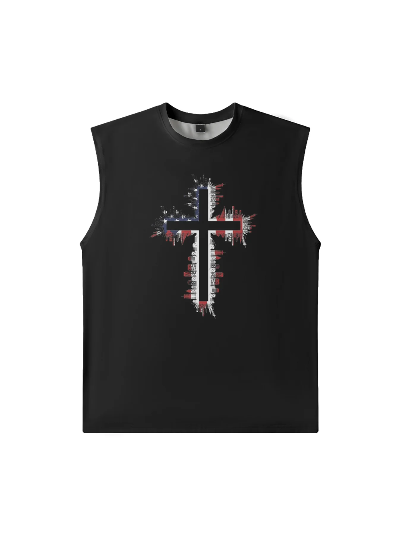 Mens Crewneck Tank Tops American Flag Cross Beach Sleeveless Shirt