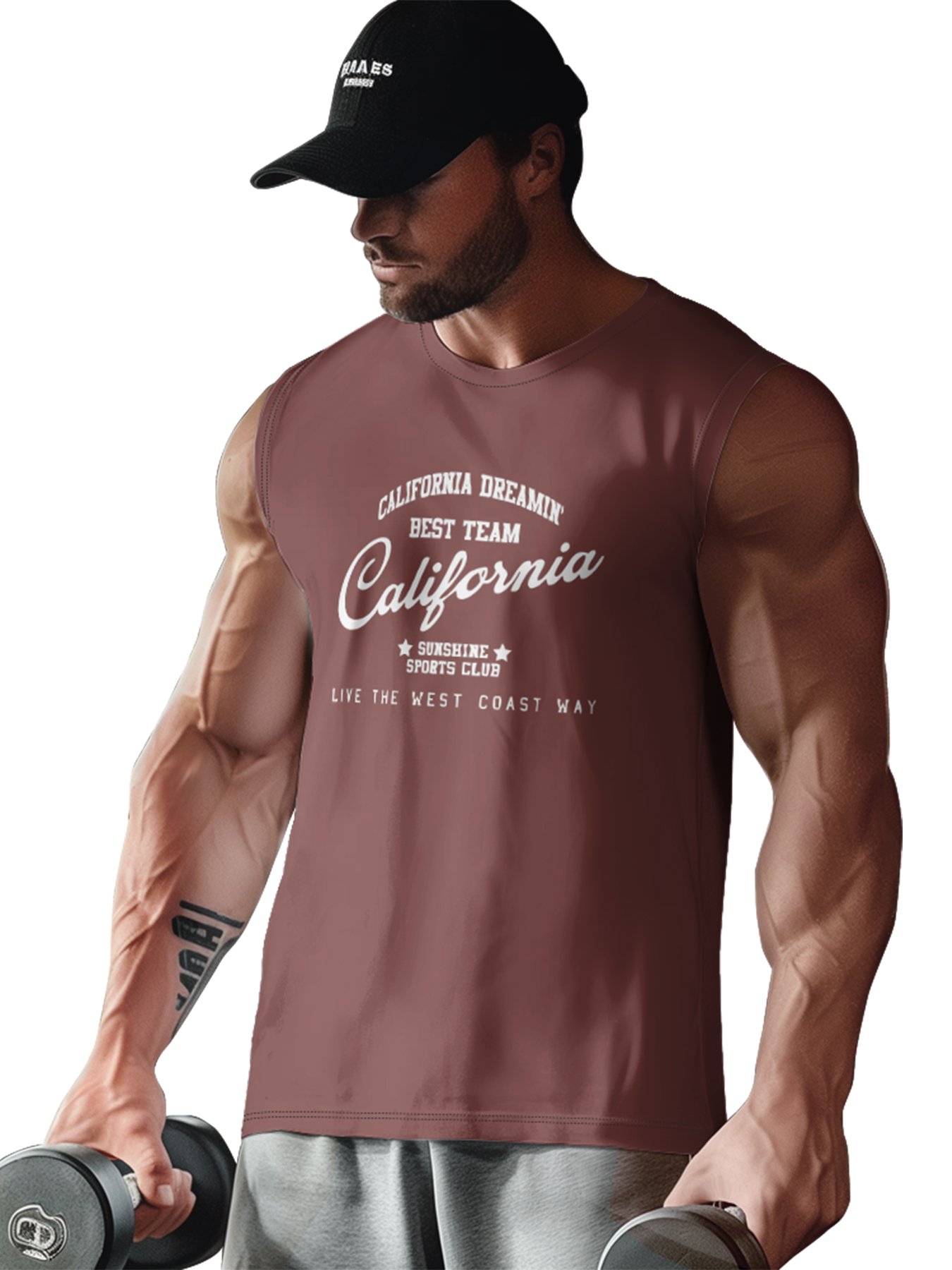 Mens Crewneck Tank Tops California Beach Sleeveless Shirt
