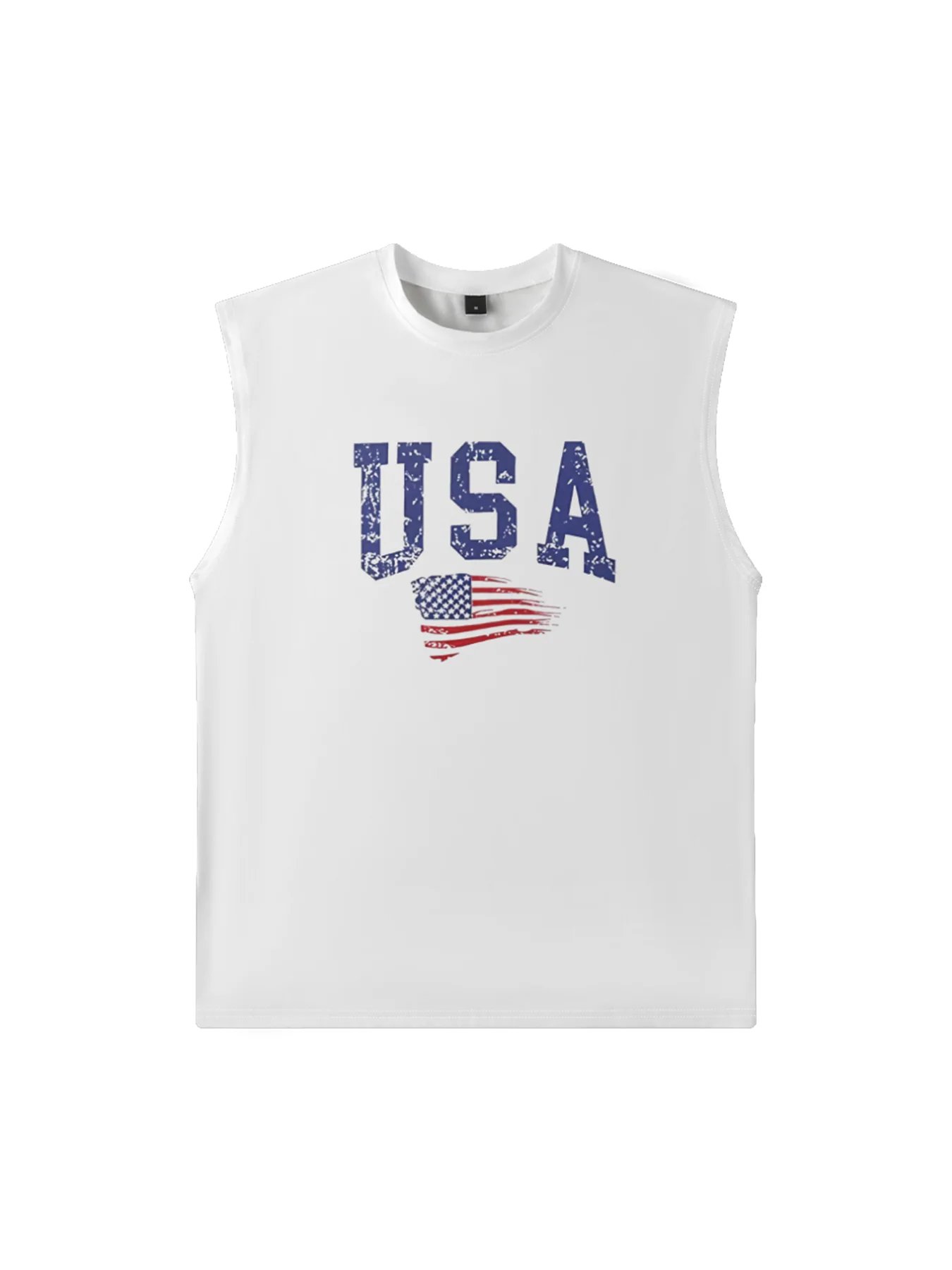 Mens Crewneck Tank Tops American Flag USA Beach Sleeveless Shirt