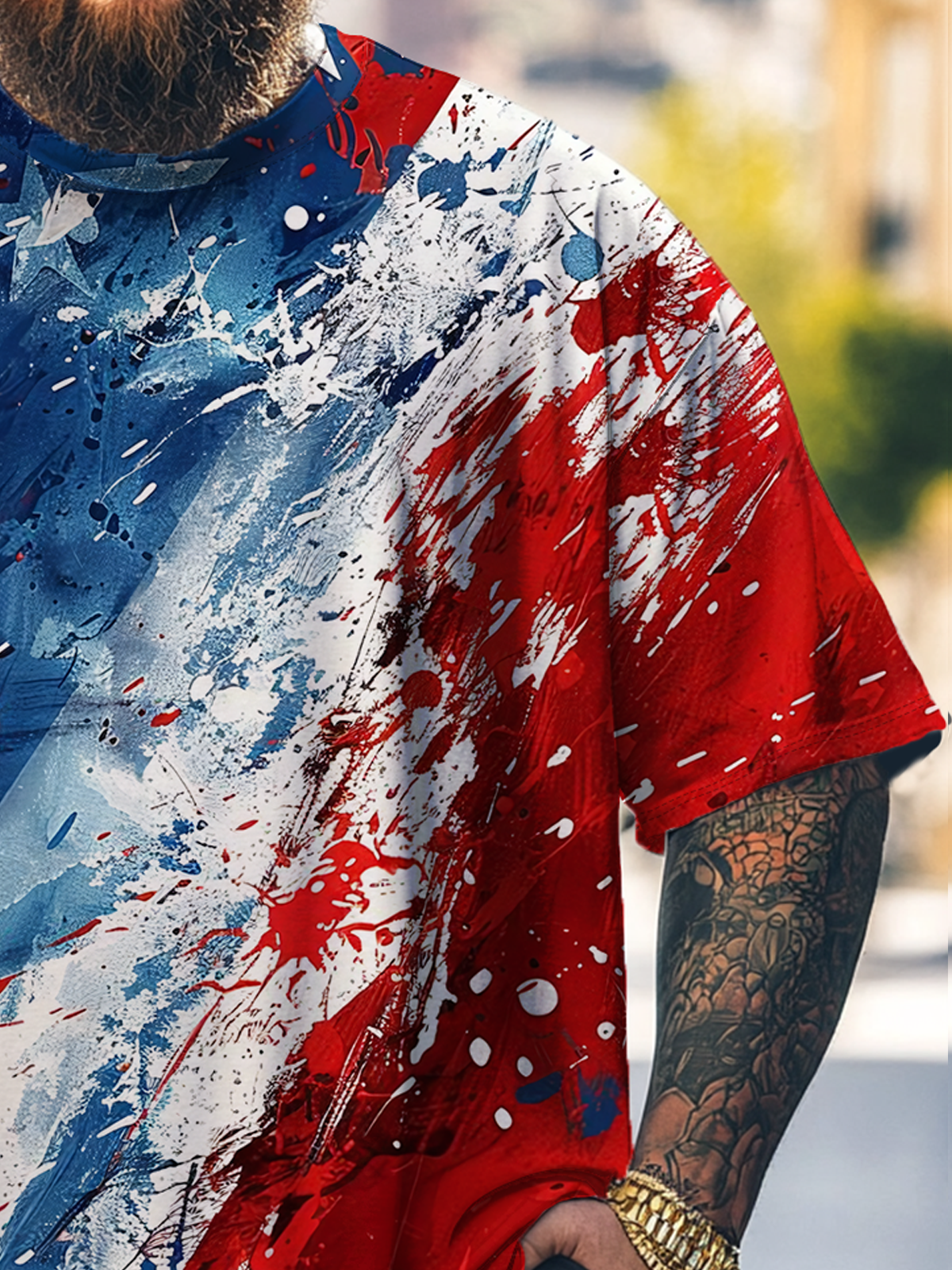 Big Size Men's Independence Day American Flag Art Loose T-shirt
