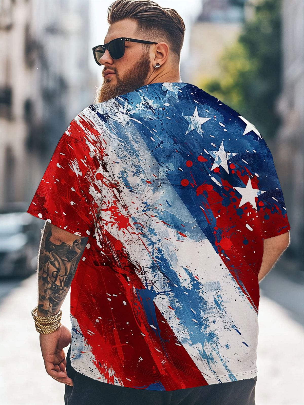 Big Size Men's Independence Day American Flag Art Loose T-shirt