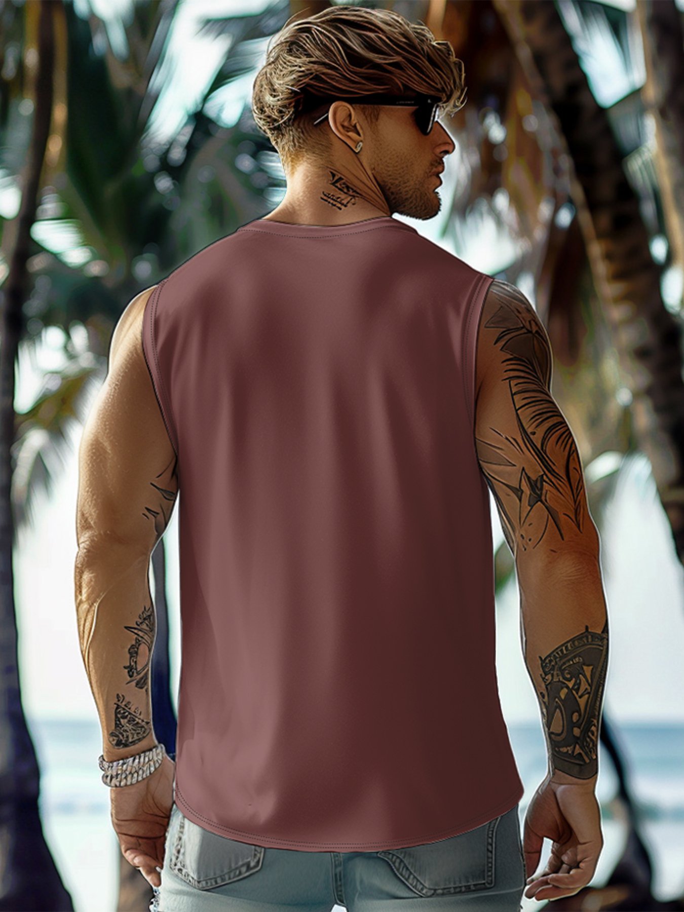 Mens Crewneck Tank Tops California Beach Sleeveless Shirt