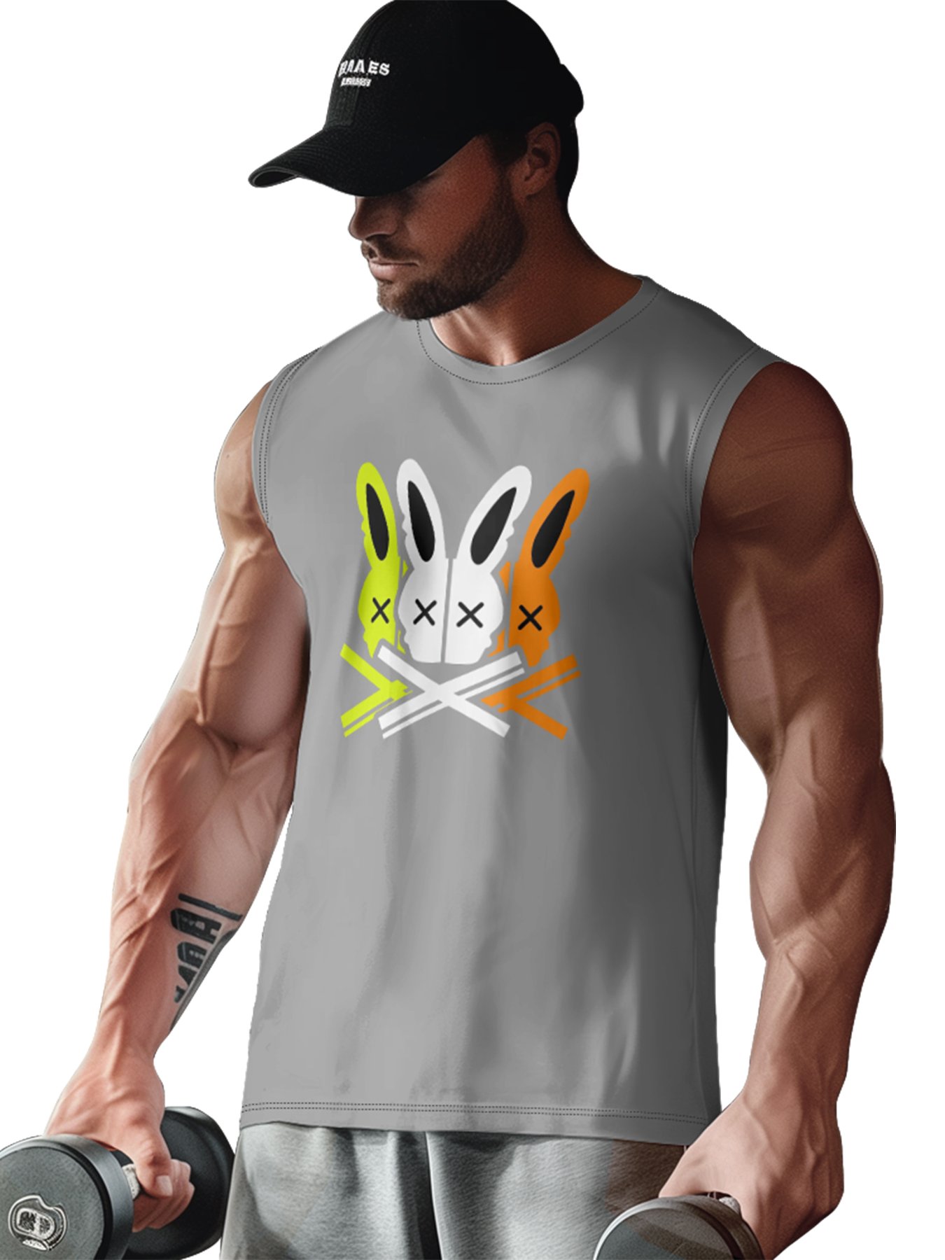 Mens Crewneck Tank Tops Rabbit Beach Sleeveless Shirt
