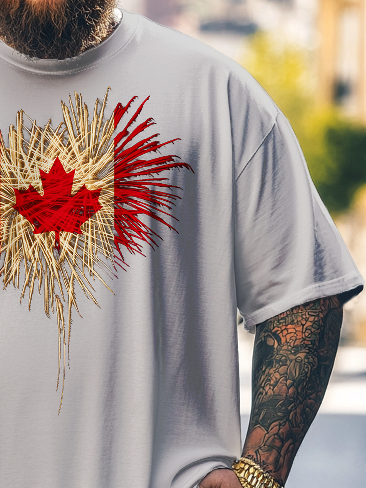Big Size Men's Canada Day Fireworks Loose T-shirt