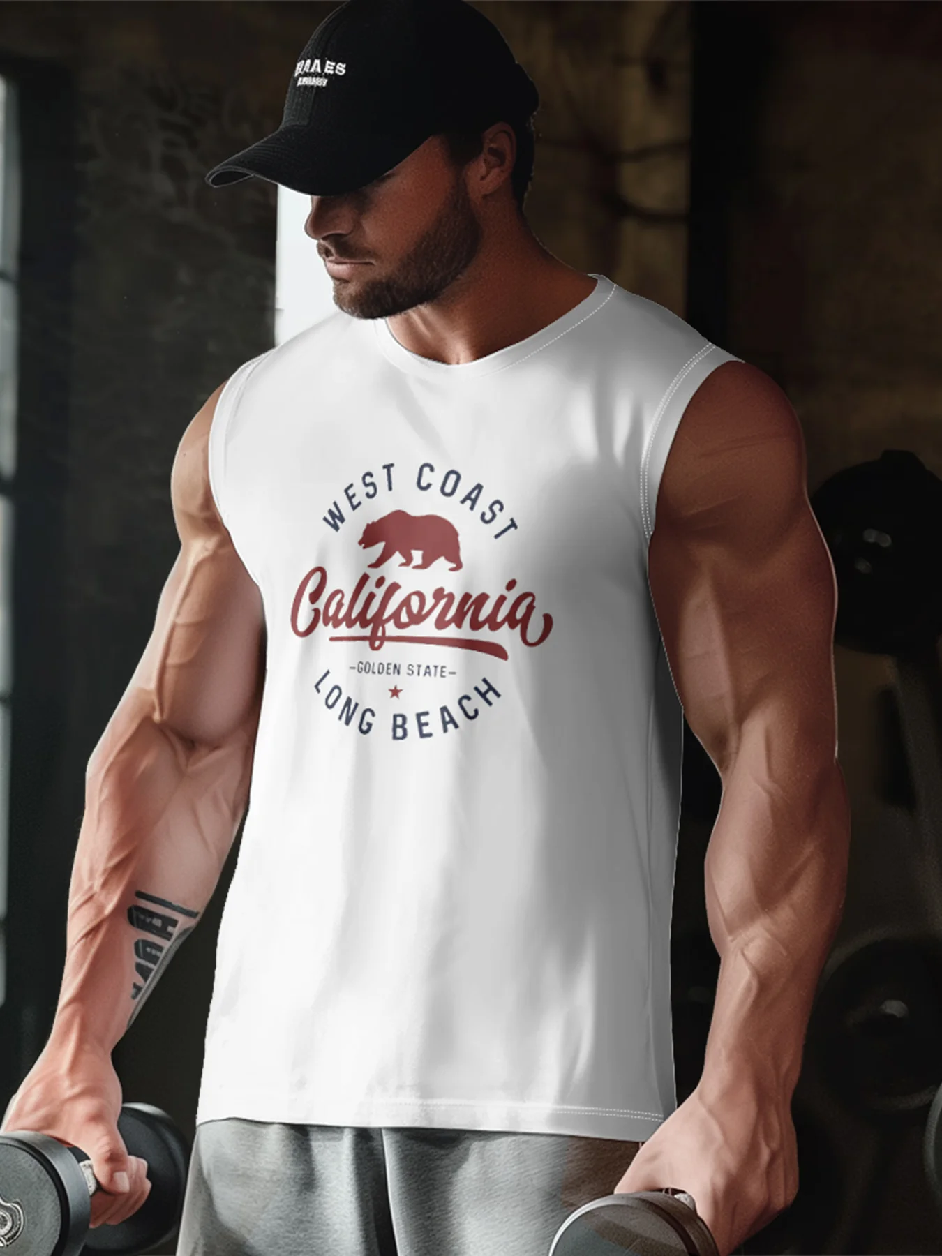 Mens Crewneck Tank Tops California West Coast Beach Sleeveless Shirt
