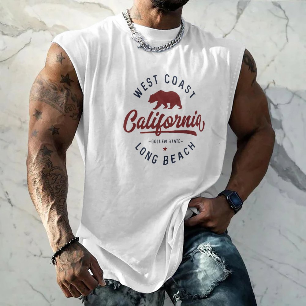 Mens Crewneck Tank Tops California West Coast Beach Sleeveless Shirt