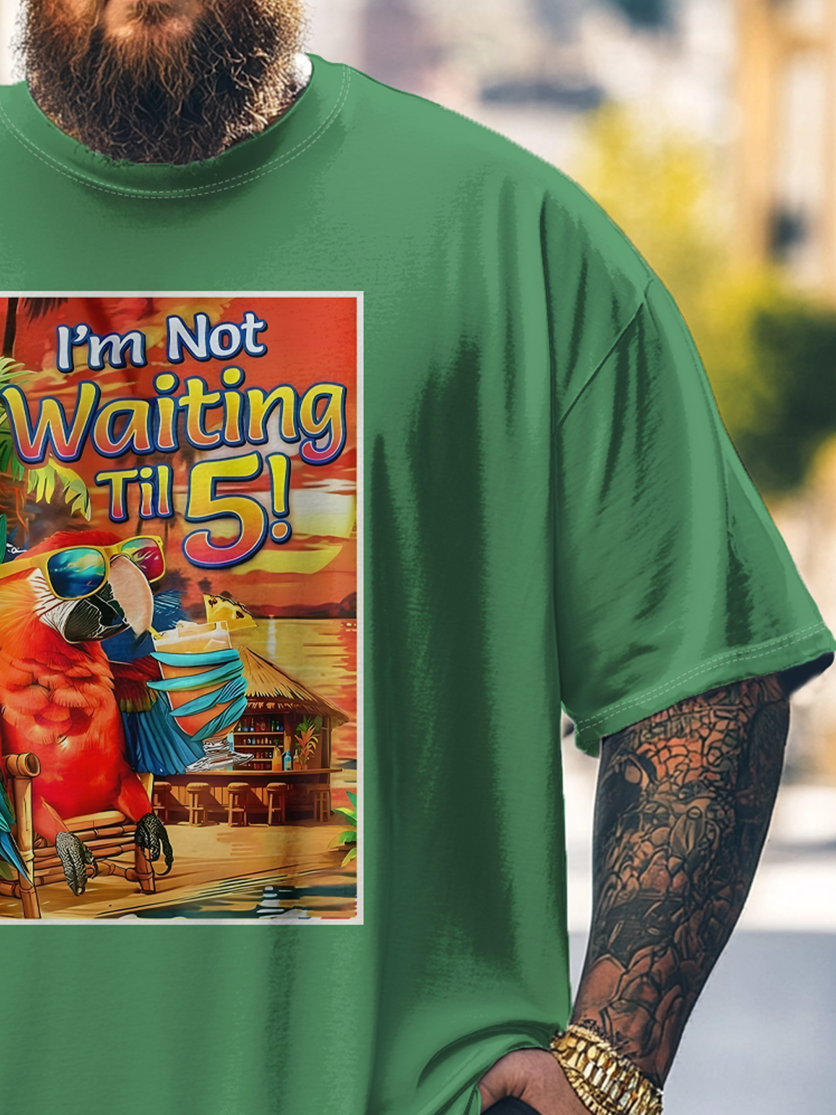 Big Size Men's Parrot "I'm Not Waiting for 5" Loose T-shirt