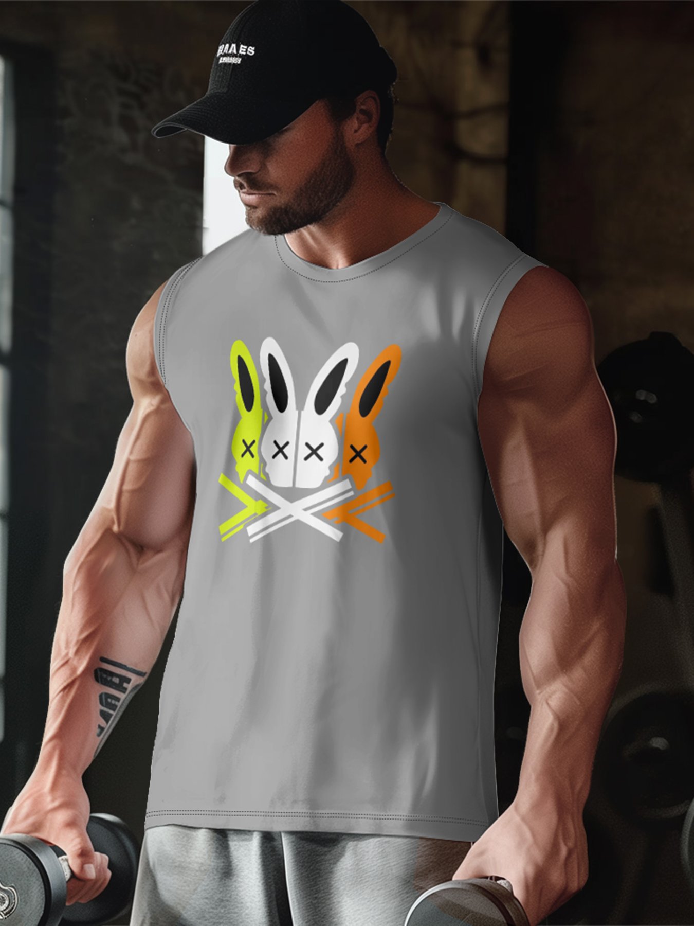 Mens Crewneck Tank Tops Rabbit Beach Sleeveless Shirt