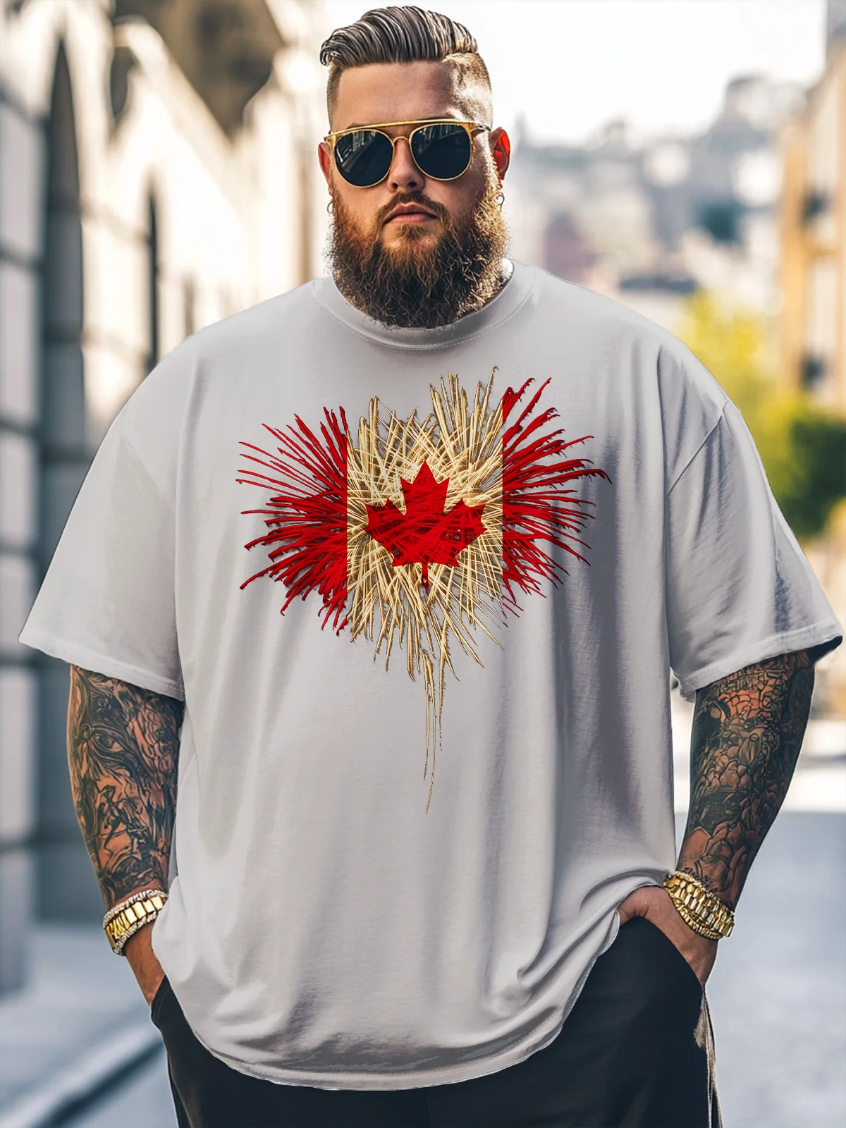 Big Size Men's Canada Day Fireworks Loose T-shirt
