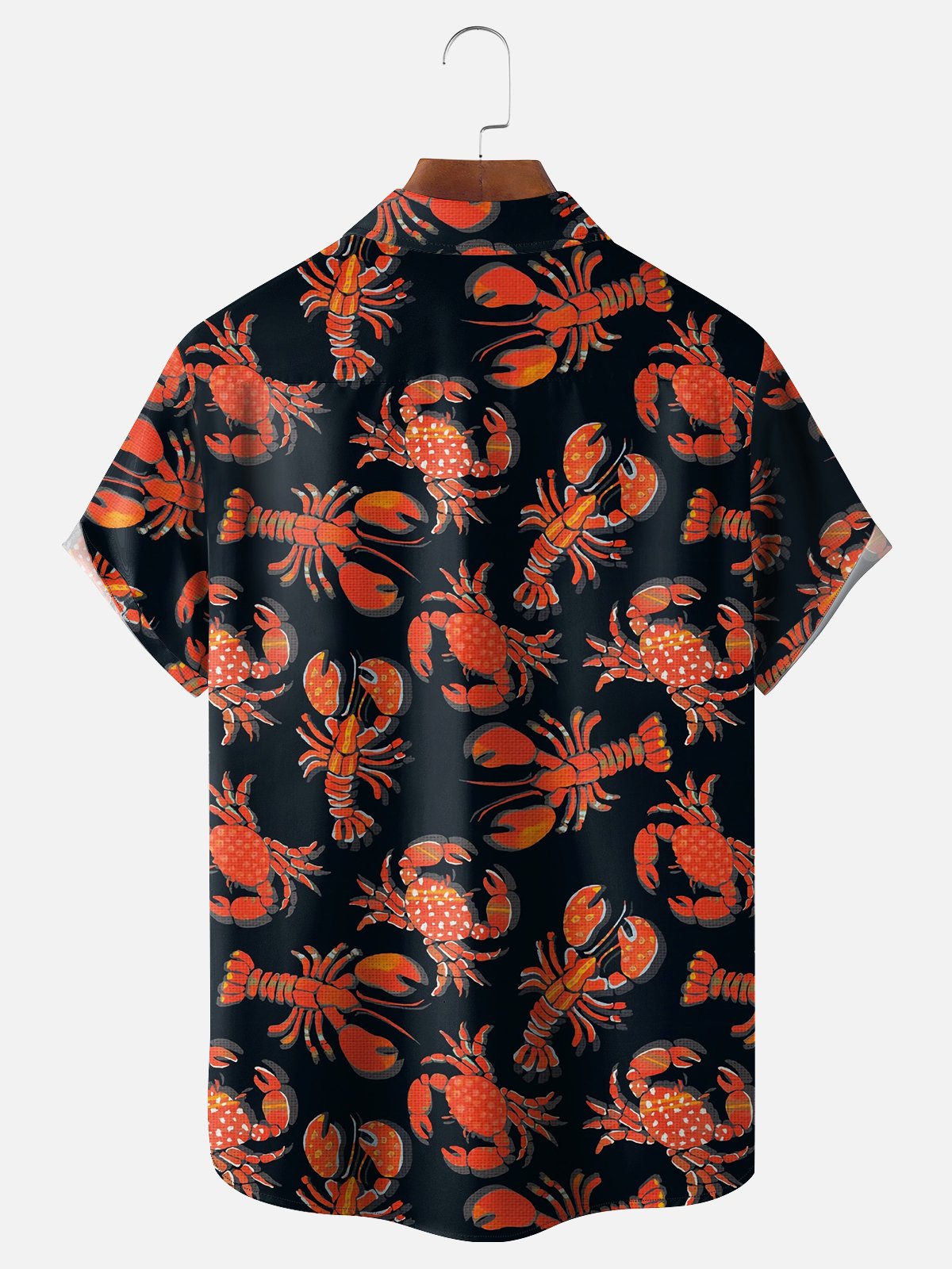Moisture Wicking Crab Lobster Chest Pocket Hawaiian Shirt