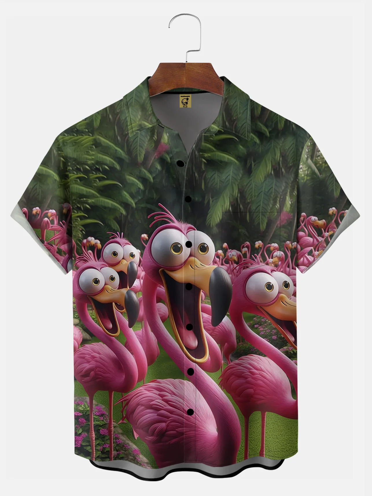 Big Size Moisture-wicking Flamingo Funny Shock Art Chest Pocket Hawaiian Shirt
