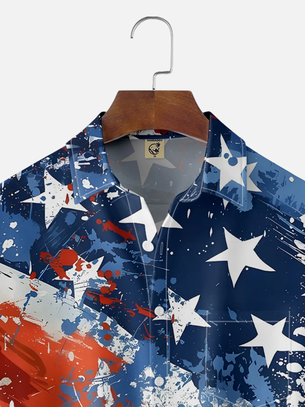 Moisture-wicking American Flag Oil Painting Ink Art Chest Pocket Casual Shirt