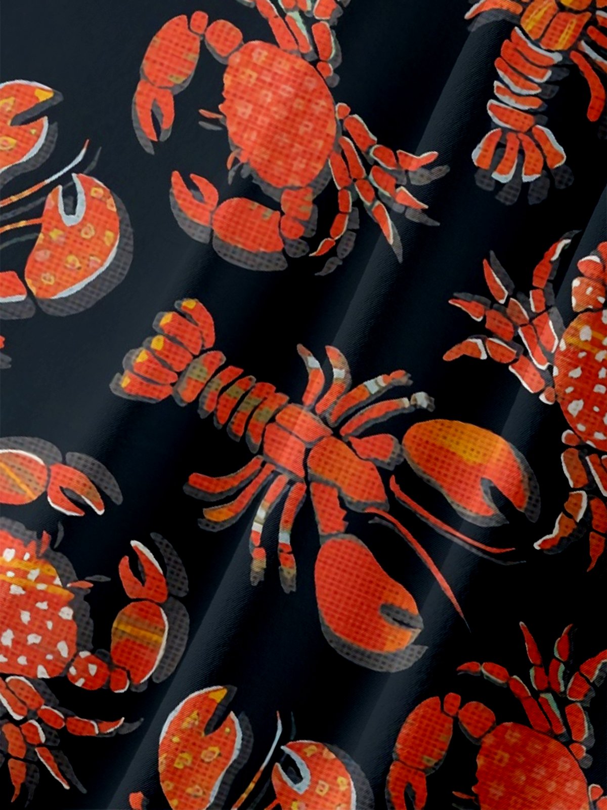 Moisture Wicking Crab Lobster Chest Pocket Hawaiian Shirt