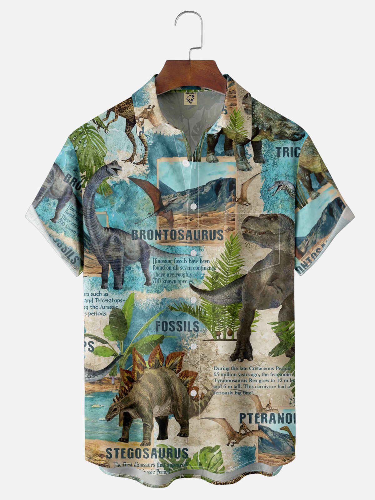 Moisture Wicking Dinosaur Chest Pocket Hawaiian Shirt