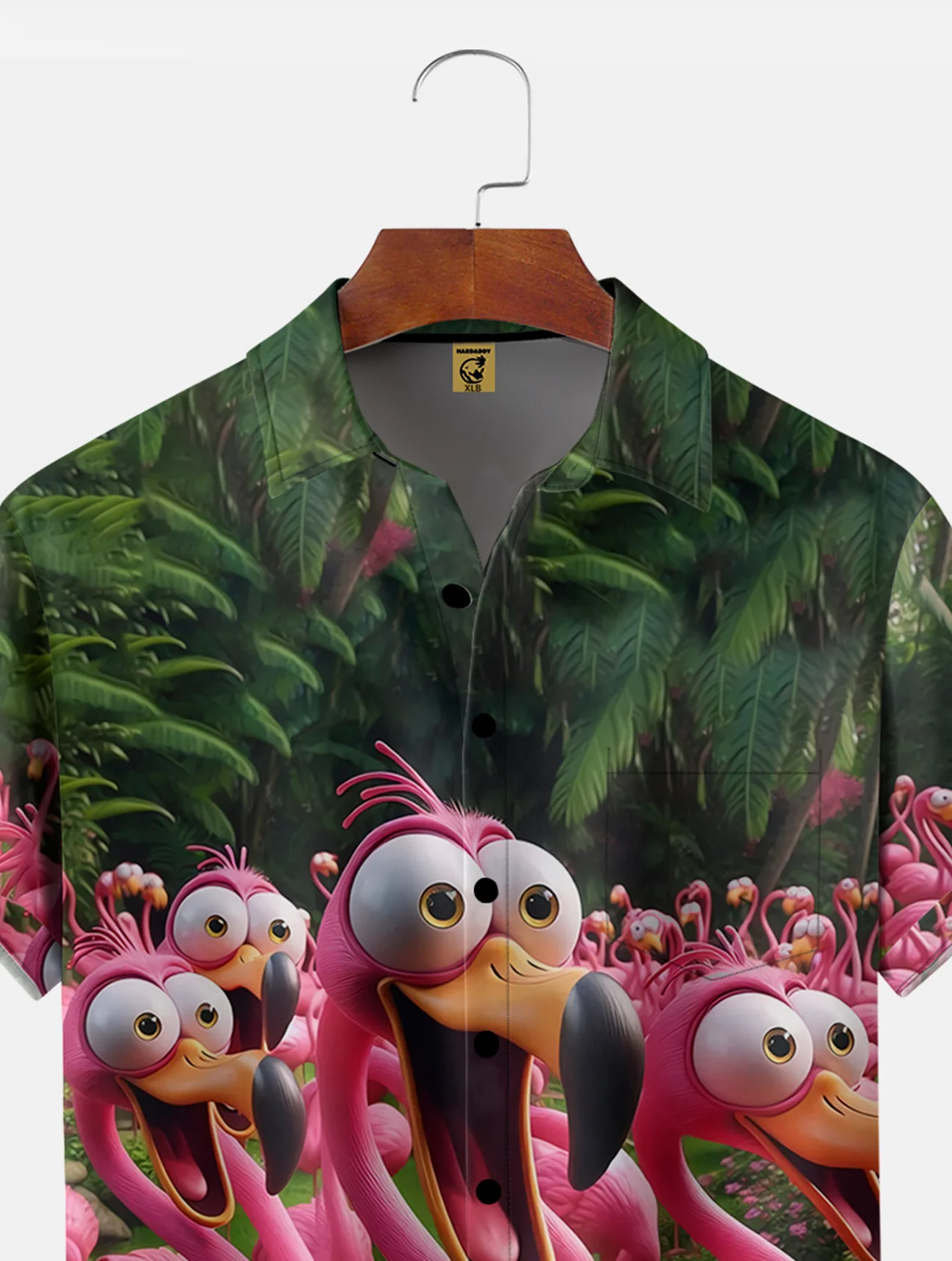 Big Size Moisture-wicking Flamingo Funny Shock Art Chest Pocket Hawaiian Shirt