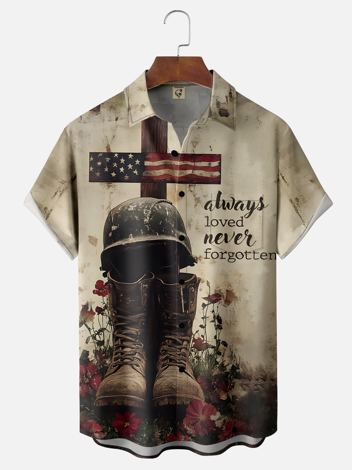 Moisture-wicking Memorial Day American Flag Cross Chest Pocket Casual Shirt