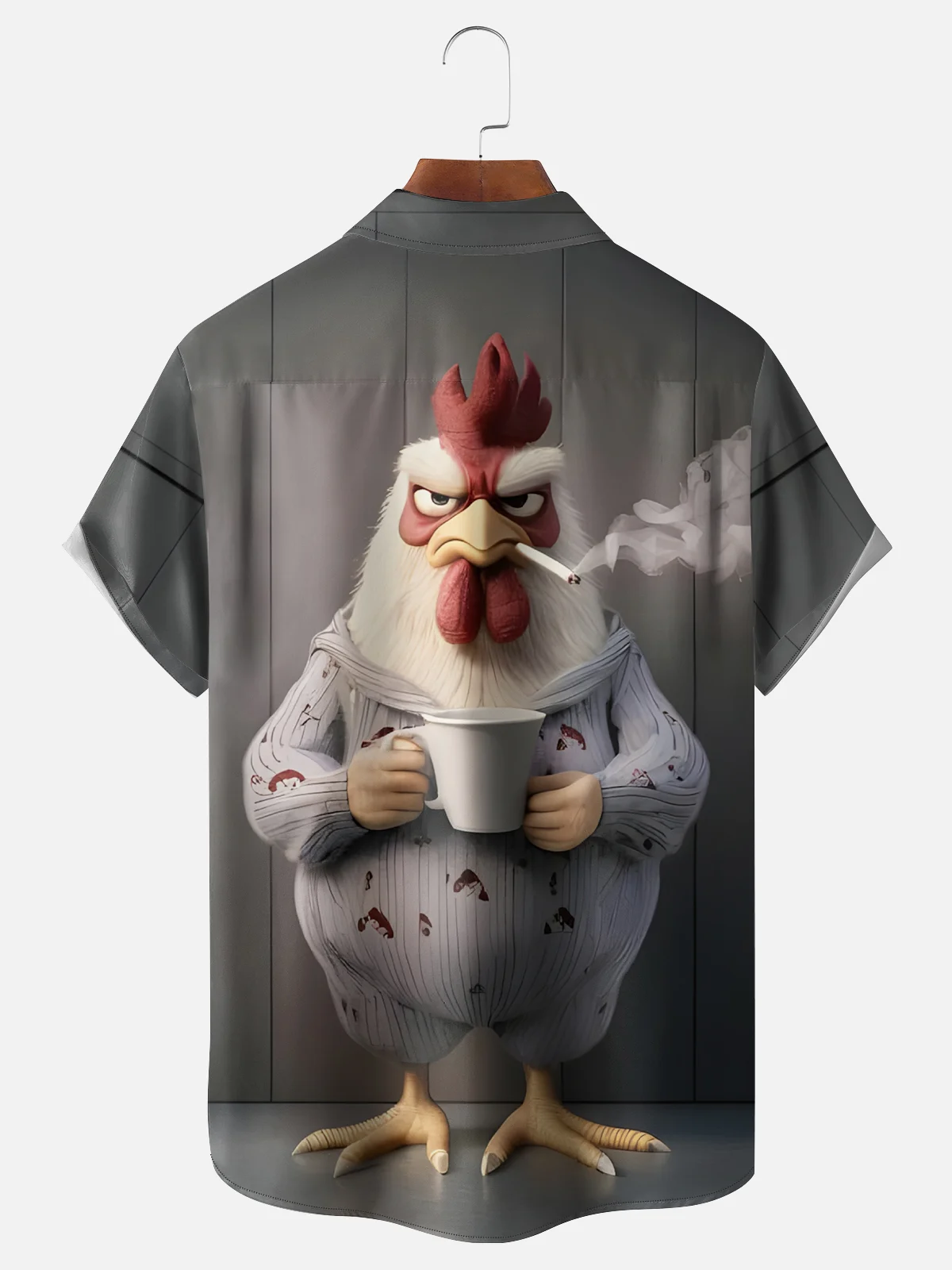Moisture-wicking Coffee Smoking Chicken Chest Pocket Hawaiian Shirt