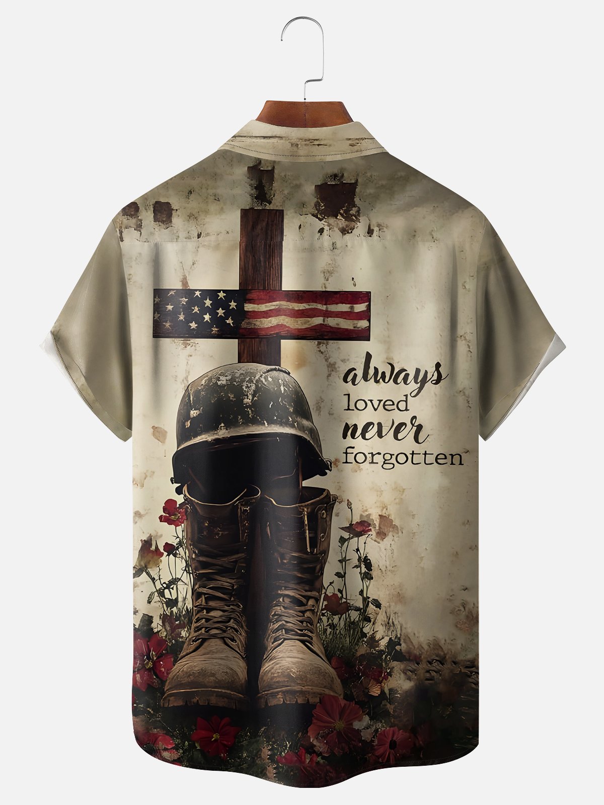 Moisture-wicking Memorial Day American Flag Cross Chest Pocket Casual Shirt