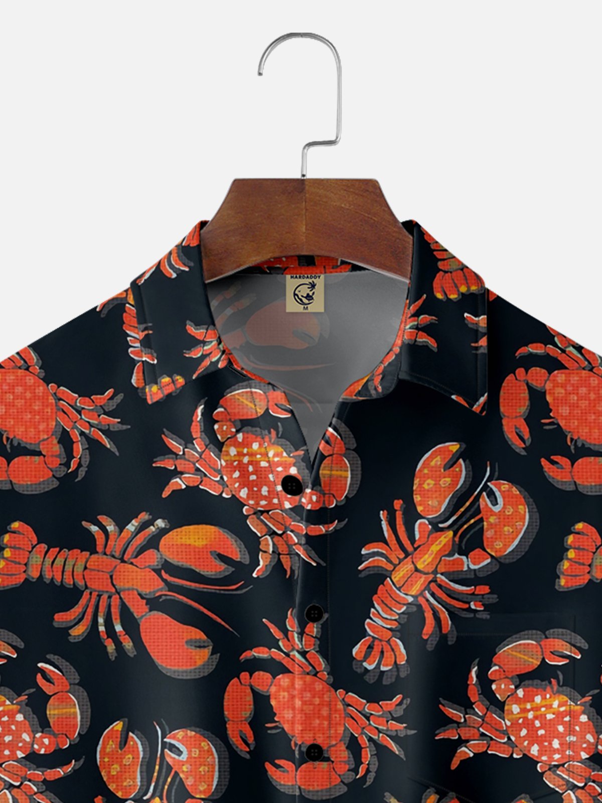 Moisture Wicking Crab Lobster Chest Pocket Hawaiian Shirt