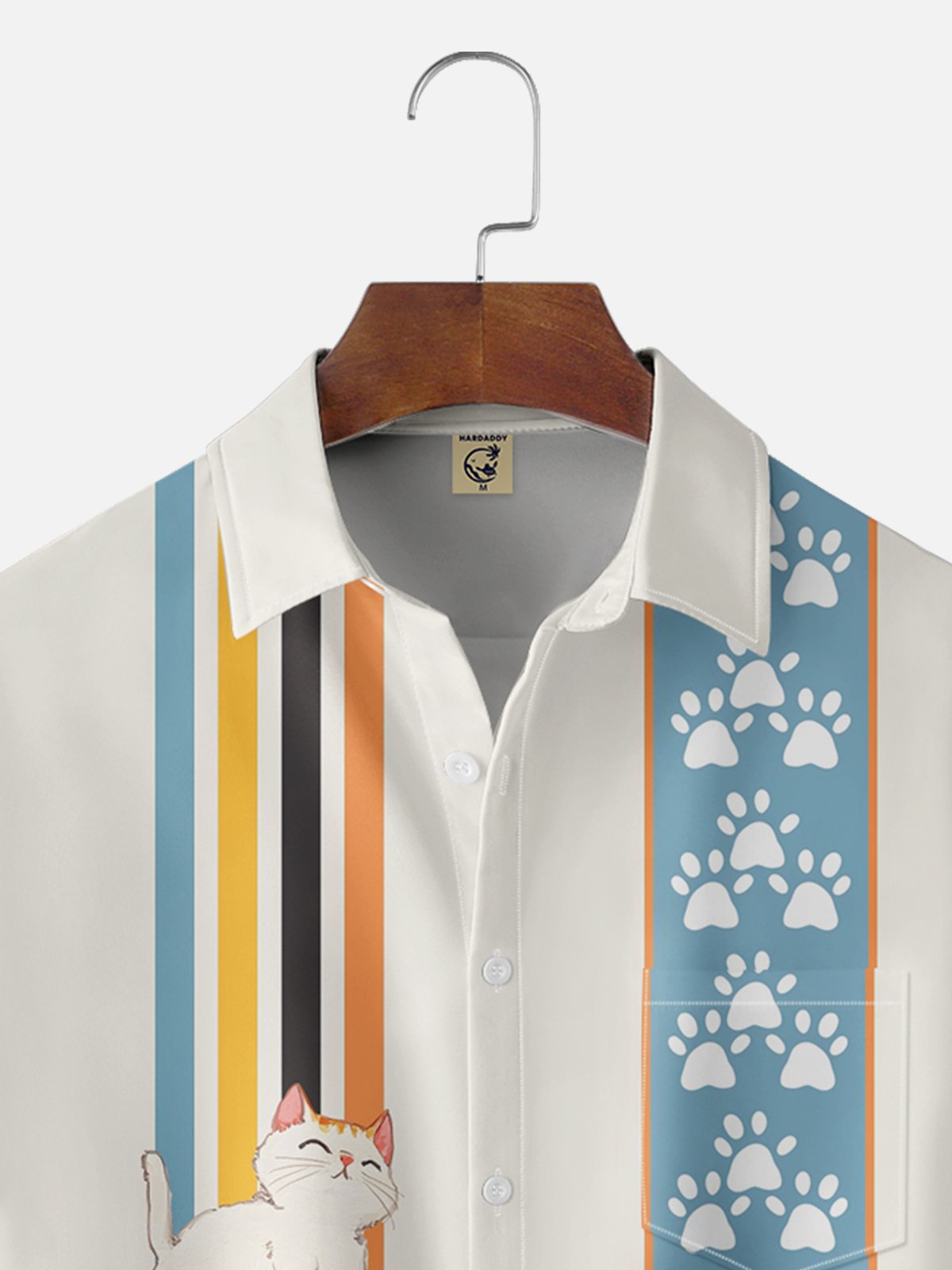 Moisture-wicking Breathable Cats Chest Pocket Bowling Shirt
