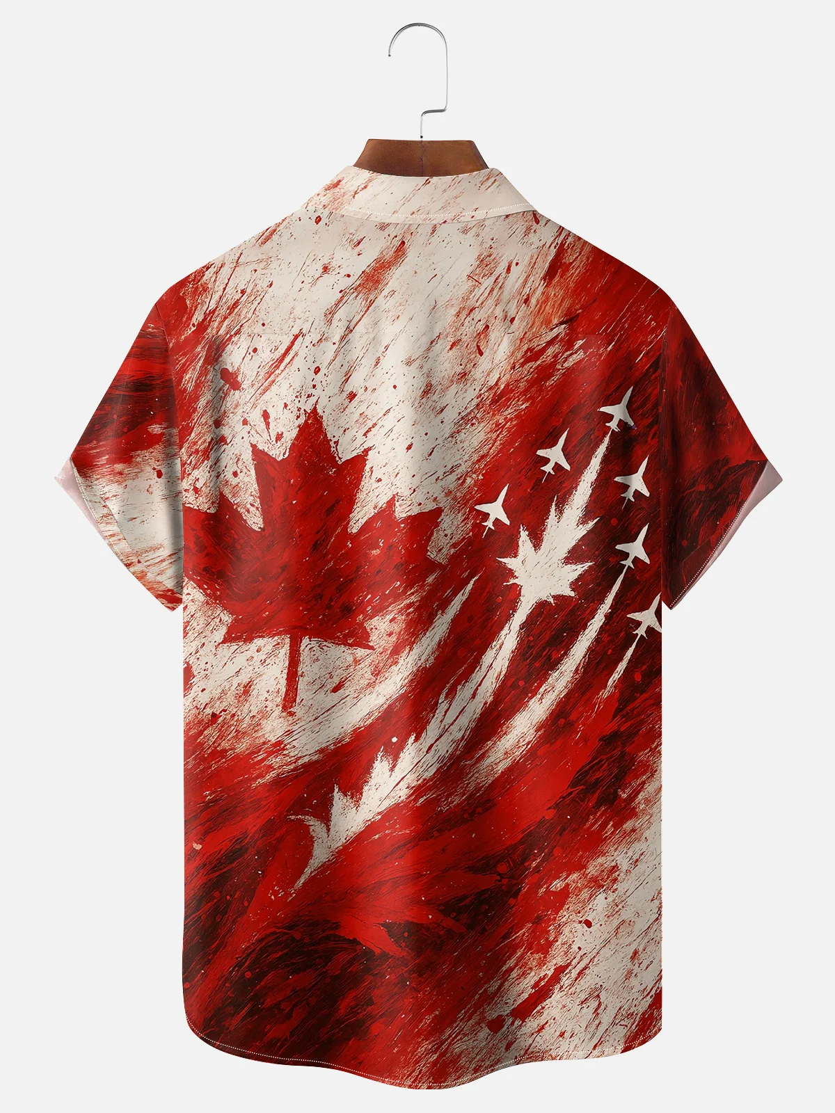 Moisture-wicking Canadian Flag Maple Leaf Airplane Art Chest Pocket Casual Shirt