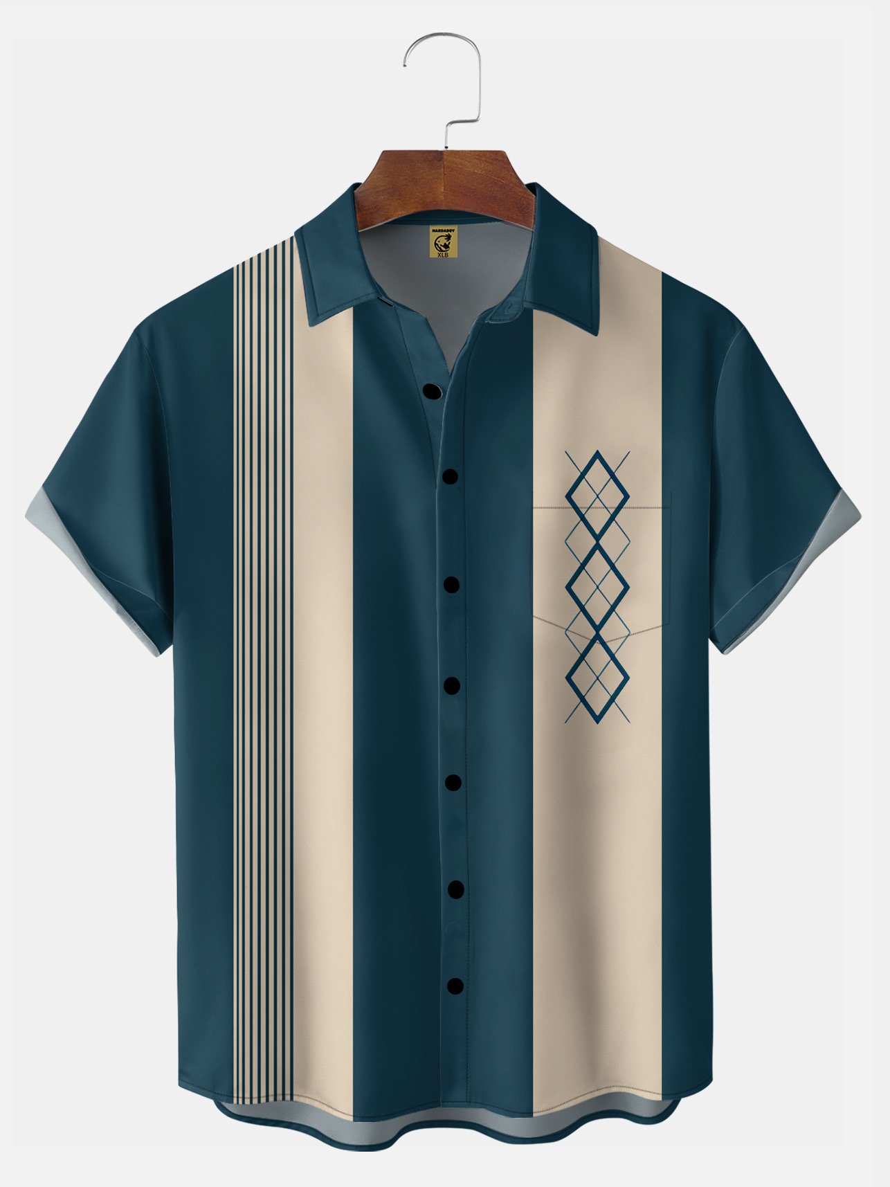 Big Size Moisture-wicking Geomatric Chest Pocket Bowling Shirt