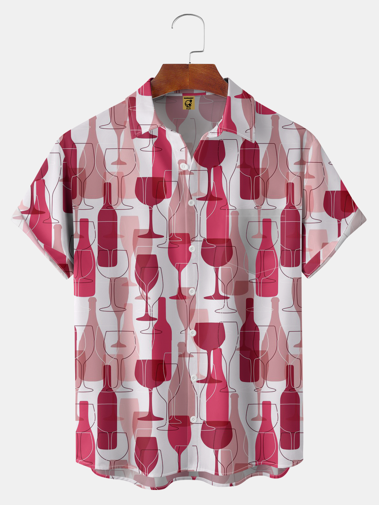 Big Size Moisture-wicking Wine Glass Abstract Art Chest Pocket Hawaiian Shirt