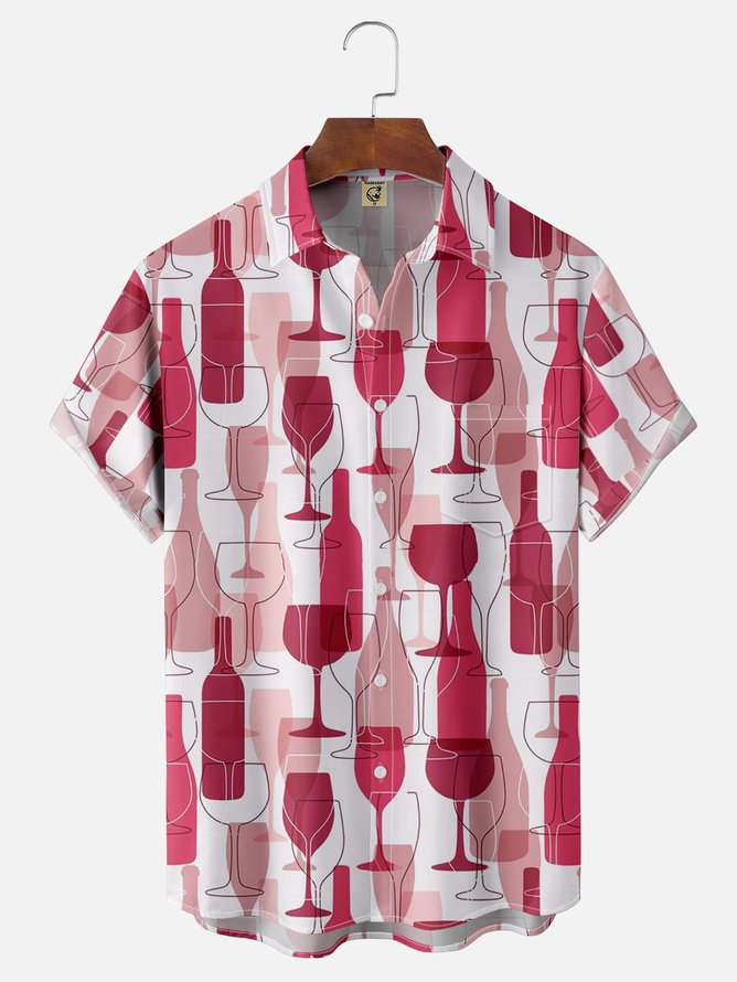 Tall Size Moisture-wicking Wine Glass Abstract Art Chest Pocket Hawaiian Shirt