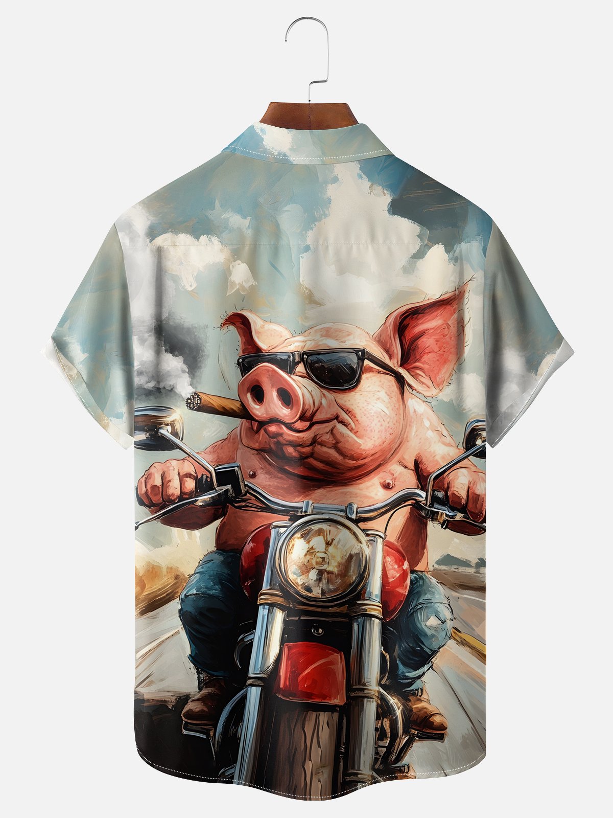 Moisture-wicking Pig Motorcycle Chest Pocket Casual Shirt
