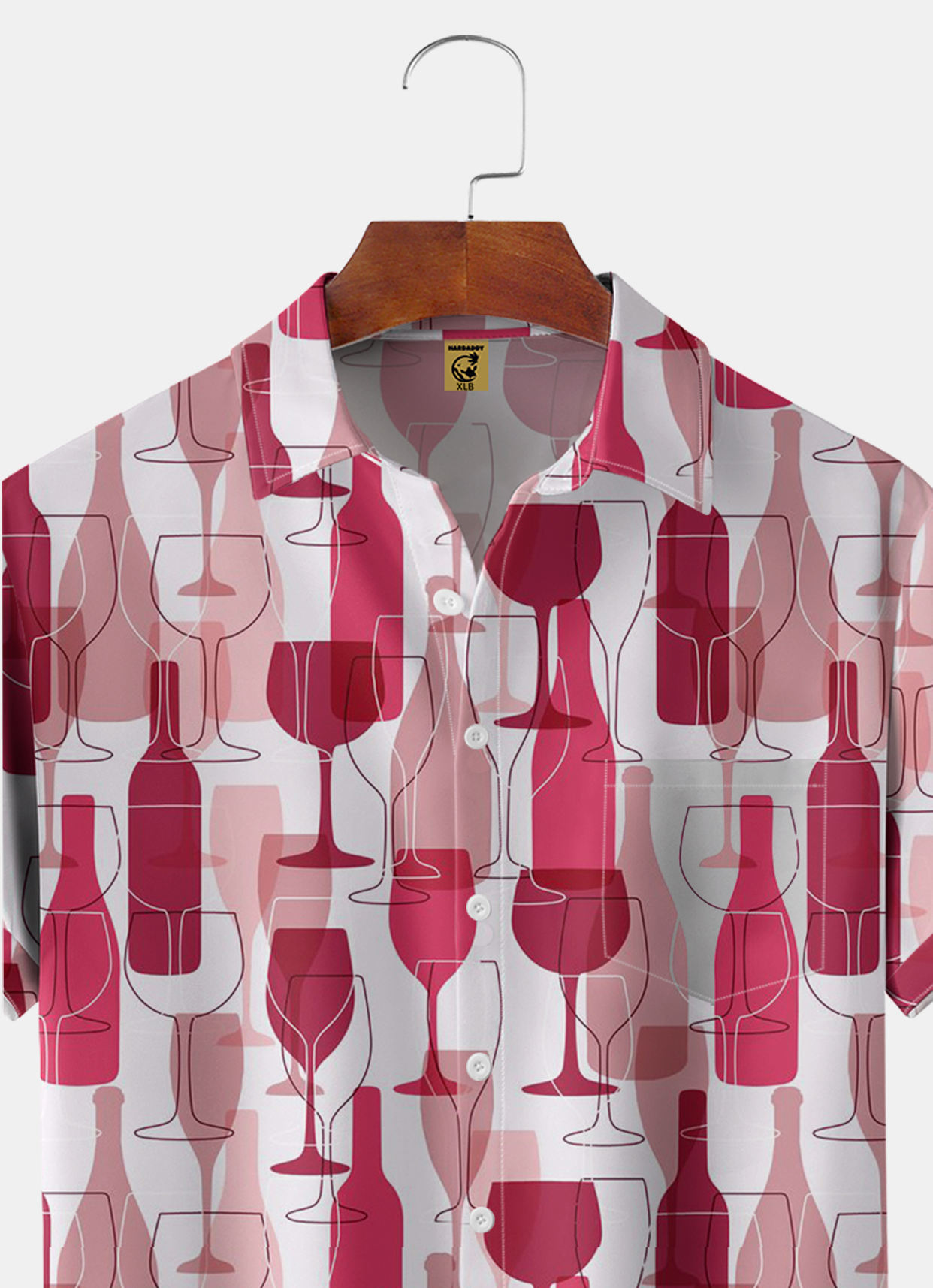 Big Size Moisture-wicking Wine Glass Abstract Art Chest Pocket Hawaiian Shirt