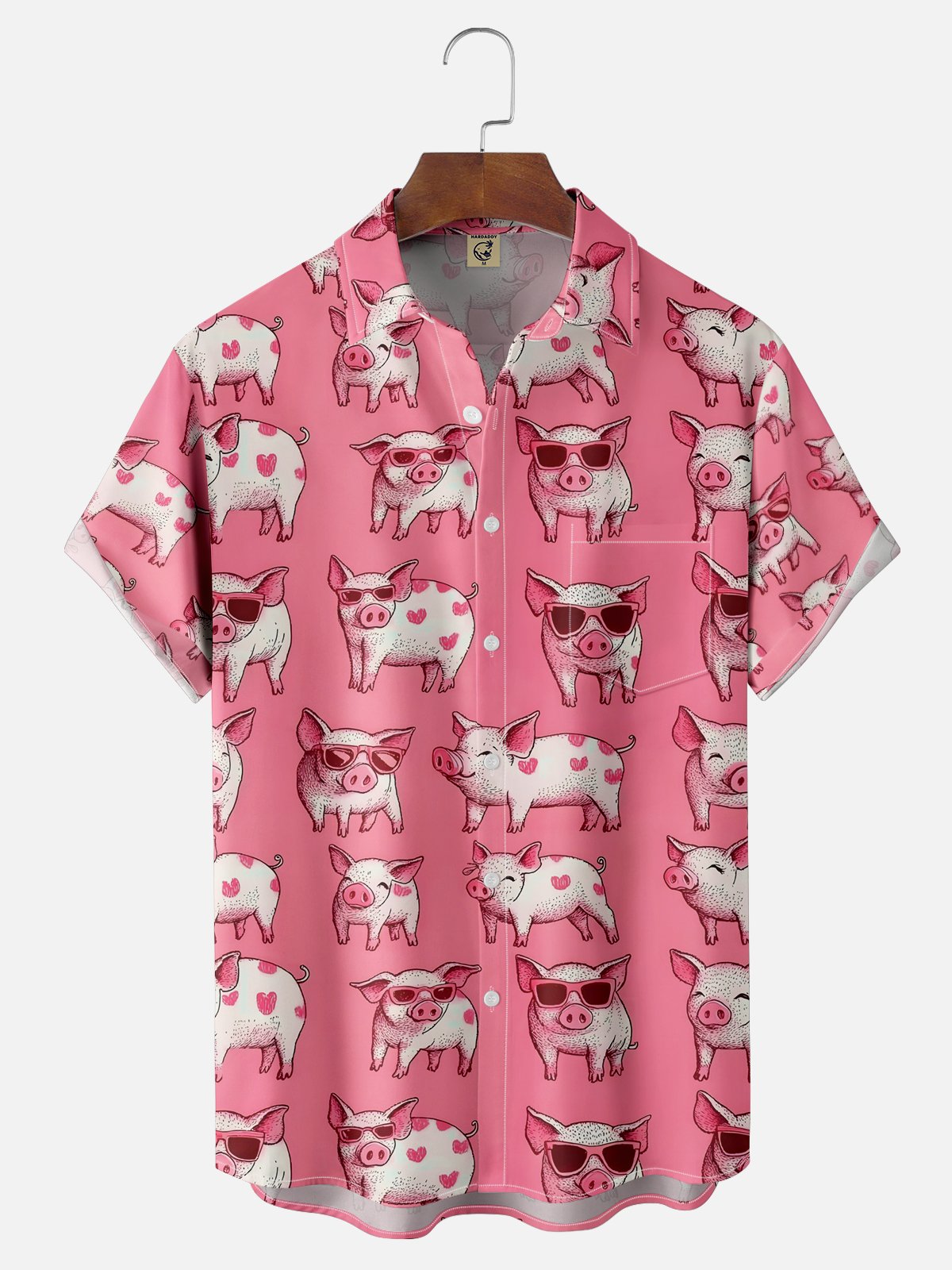 Moisture-wicking Cute Pig Chest Pocket Casual Shirt