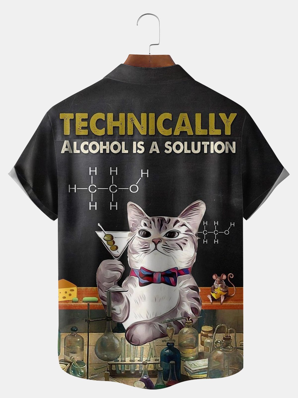 Big Size Moisture-wicking Chemistry Cat Bartender Cocktail Chest Pocket Hawaiian Shirt