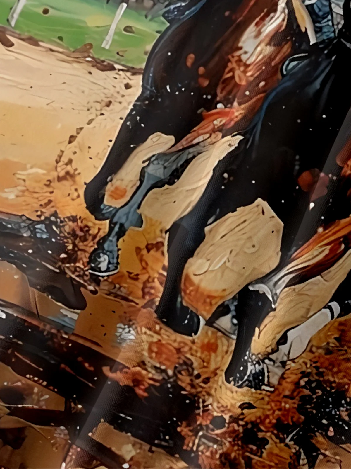 Tall Size Moisture-wicking Horse Racing Festival Art Oil Painting Chest Pocket Casual Shirt