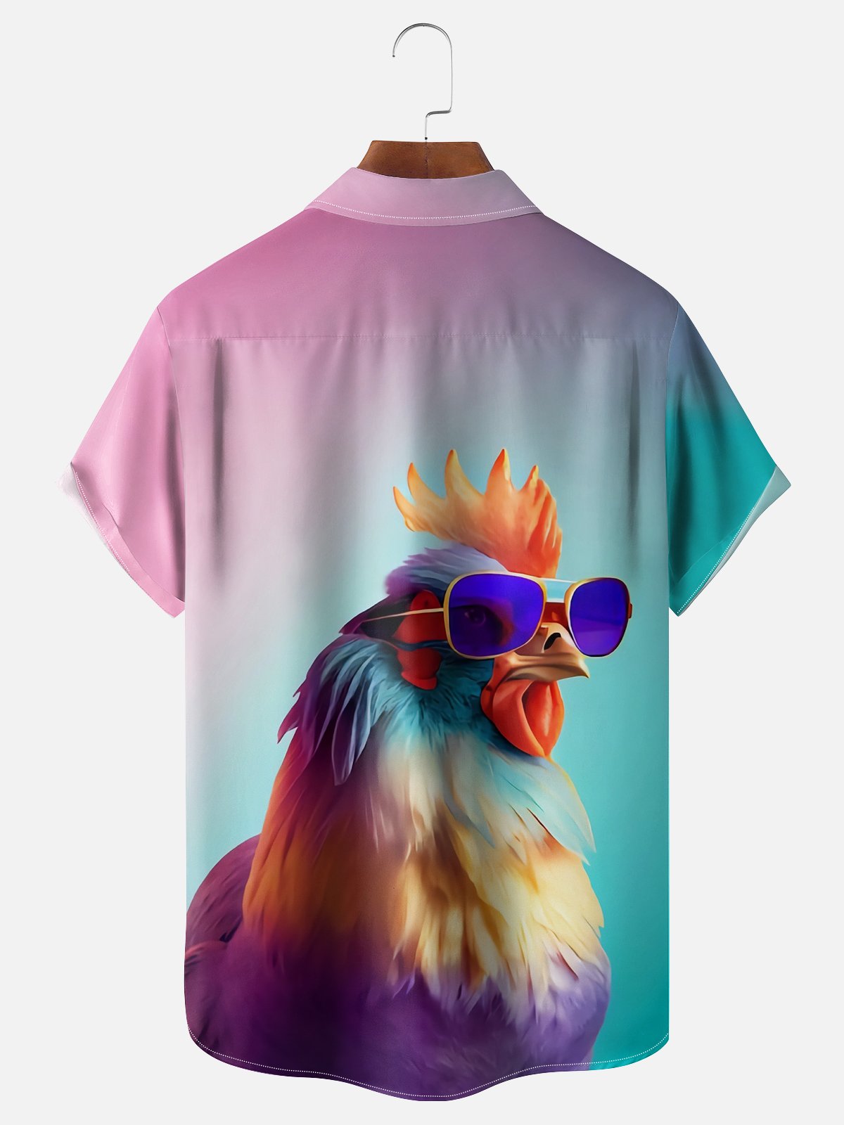 Moisture-wicking Gradient Color Chicken On Vacation Chest Pocket Casual Shirt