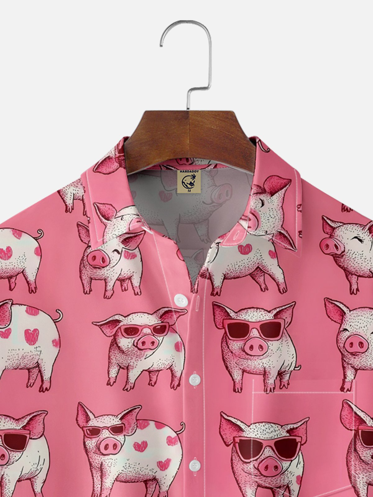 Moisture-wicking Cute Pig Chest Pocket Casual Shirt